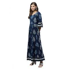 Generic Women's Cotton Printed Regular Kurti (Blue, Cotton )