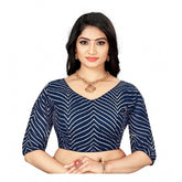 Generic Women's Georgette Embroidery Readymade Blouse (Navy Blue, Size: Free Size)