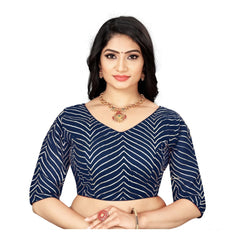 Generic Women's Georgette Embroidery Readymade Blouse (Navy Blue, Size: Free Size)