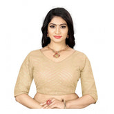Generic Women's Georgette Embroidery Readymade Blouse (Cream, Size: Free Size)