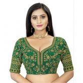 Generic Women's Velvet Embroidery Readymade Blouse (Green, Size: Free Size)