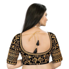 Generic Women's Velvet Embroidery Readymade Blouse (Black, Size: Free Size)