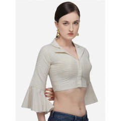 Generic Women's Cotton Striped Readymade Blouse (Beige, Size: Free Size)