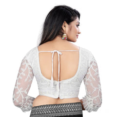 Generic Women's Nylon Net Embroidery Readymade Blouse (White, Size: Free Size)