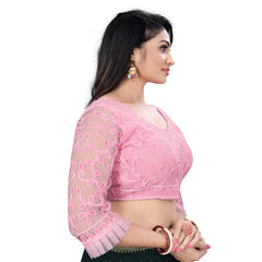 Generic Women's Nylon Net Embroidery Readymade Blouse (Pink, Size: Free Size)