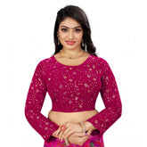 Generic Women's Velvet Embroidery Readymade Blouse (Pink, Size: Free Size)