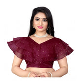 Generic Women's Nylon Diamond Work Readymade Blouse (Purple, Size: Free Size)