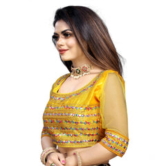 Generic Women's Phantom Silk Embroidery Readymade Blouse (Yellow, Size: Free Size)