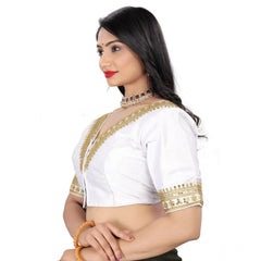 Generic Women's Banglory Embroidery Readymade Blouse (White, Size: Free Size)