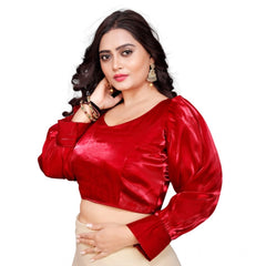 Generic Women's Organza Plain Readymade Blouse (Red, Size: Free Size)