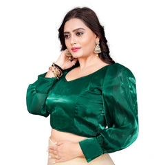 Generic Women's Organza Plain Readymade Blouse (Green, Size: Free Size)