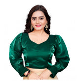 Generic Women's Organza Plain Readymade Blouse (Green, Size: Free Size)
