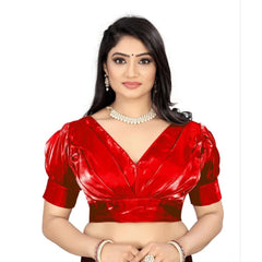 Generic Women's Organza Plain Readymade Blouse (Red, Size: Free Size)