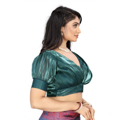 Generic Women's Organza Plain Readymade Blouse (Marine Teal, Size: Free Size)