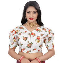 Generic Women's Cotton Blend Floral Readymade Blouse (Orange, Size: Free Size)