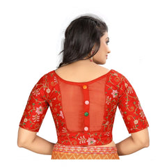 Generic Women's Satin Floral Readymade Blouse (Red, Size: Free Size)