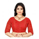 Generic Women's Georgette Embroidery Readymade Blouse (Red, Size: Free Size)