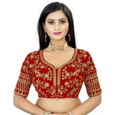 Generic Women's Velvet Embroidery Readymade Blouse (Red, Size: Free Size)