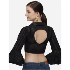 Generic Women's Cotton Striped Readymade Blouse (Black, Size: Free Size)