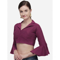 Generic Women's Cotton Striped Readymade Blouse (Magenta, Size: Free Size)