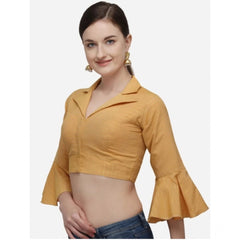 Generic Women's Cotton Striped Readymade Blouse (Mustard, Size: Free Size)