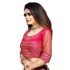 Generic Women's Phantom Silk Embroidery Readymade Blouse (Pink, Size: Free Size)