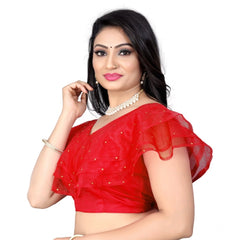 Generic Women's Nylon Diamond Work Readymade Blouse (Red, Size: Free Size)