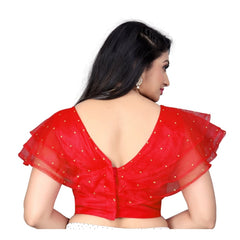 Generic Women's Nylon Diamond Work Readymade Blouse (Red, Size: Free Size)