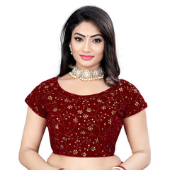 Generic Women's Velvet Sequins Readymade Blouse (Maroon, Size: Free Size)