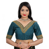 Generic Women's Banglory Embroidery Readymade Blouse (Teal, Size: Free Size)