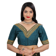 Generic Women's Banglory Embroidery Readymade Blouse (Teal, Size: Free Size)
