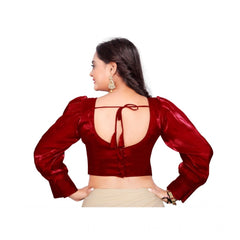 Generic Women's Organza Plain Readymade Blouse (Maroon, Size: Free Size)