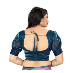 Generic Women's Organza Plain Readymade Blouse (Teal, Size: Free Size)