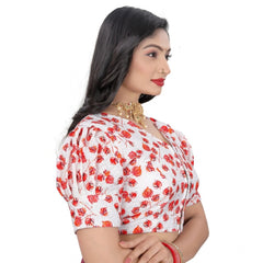 Generic Women's Cotton Blend Floral Readymade Blouse (Red, Size: Free Size)