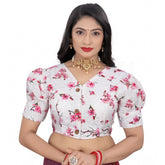 Generic Women's Cotton Blend Floral Readymade Blouse (Pink, Size: Free Size)