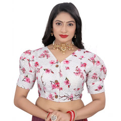 Generic Women's Cotton Blend Floral Readymade Blouse (Pink, Size: Free Size)