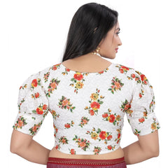 Generic Women's Cotton Blend Floral Readymade Blouse (Orange, Size: Free Size)