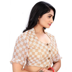 Generic Women's Cotton Blend Checks Readymade Blouse (Beige, Size: Free Size)