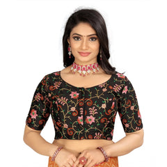 Generic Women's Satin Floral Readymade Blouse (Black, Size: Free Size)