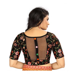 Generic Women's Satin Floral Readymade Blouse (Black, Size: Free Size)