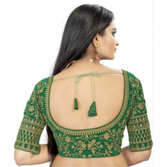 Generic Women's Velvet Embroidery Readymade Blouse (Green, Size: Free Size)