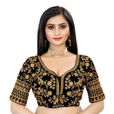 Generic Women's Velvet Embroidery Readymade Blouse (Black, Size: Free Size)