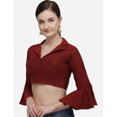 Generic Women's Cotton Striped Readymade Blouse (Maroon, Size: Free Size)