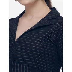 Generic Women's Cotton Striped Readymade Blouse (Navy Blue, Size: Free Size)