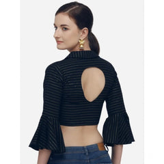 Generic Women's Cotton Striped Readymade Blouse (Navy Blue, Size: Free Size)