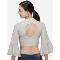 Generic Women's Cotton Striped Readymade Blouse (Beige, Size: Free Size)