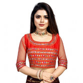 Generic Women's Phantom Silk Embroidery Readymade Blouse (Red, Size: Free Size)