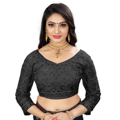 Generic Women's Nylon Net Embroidery Readymade Blouse (Black, Size: Free Size)