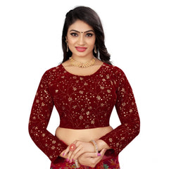 Generic Women's Velvet Embroidery Readymade Blouse (Maroon, Size: Free Size)