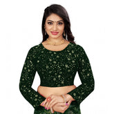 Generic Women's Velvet Embroidery Readymade Blouse (Green, Size: Free Size)